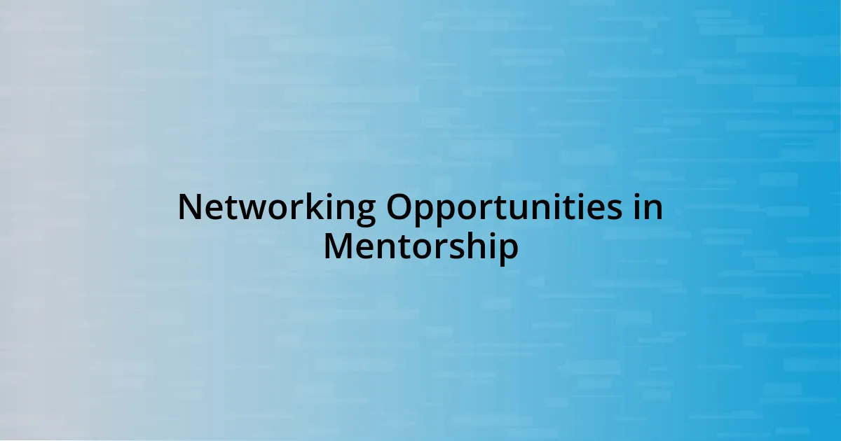 Networking Opportunities in Mentorship